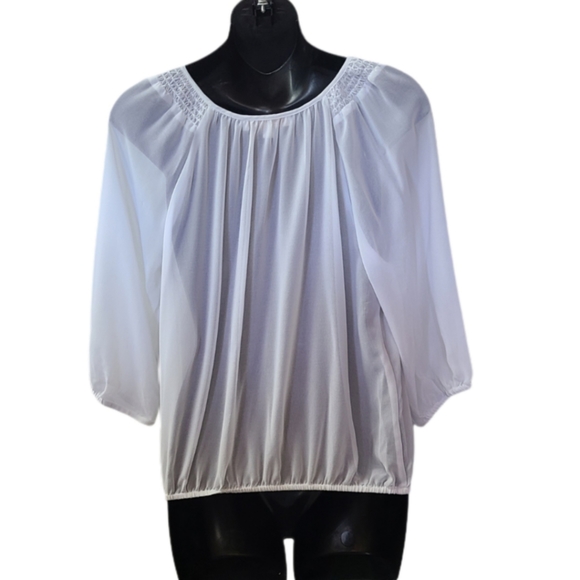 πππ₯ELLEN TRACY WHITE SHEER PEASANT BLOUSEπ₯ππ - Picture 2 of 4